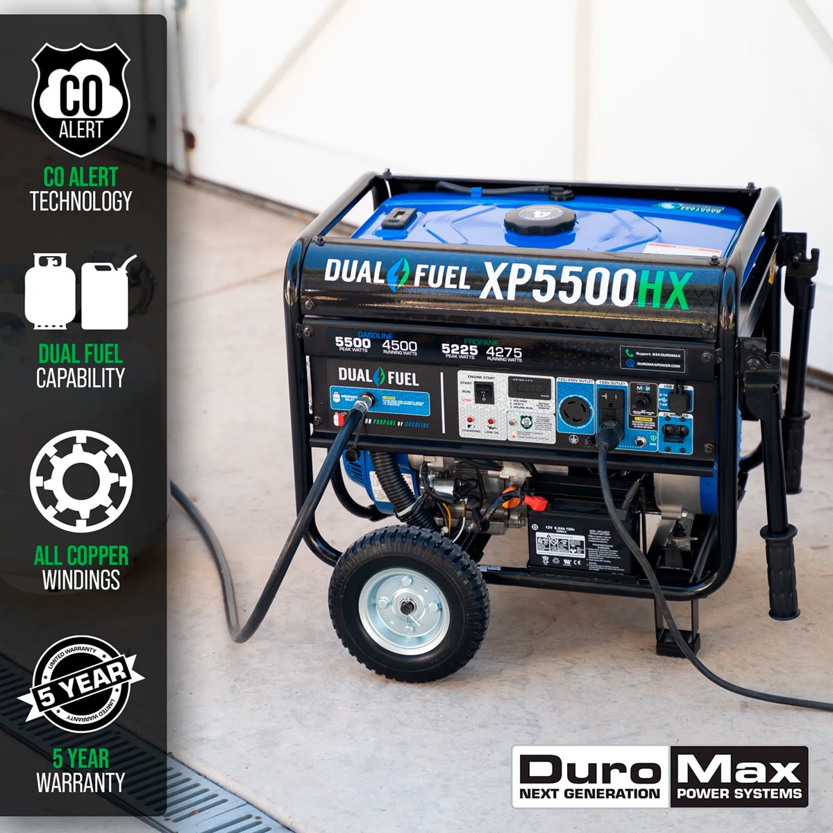 Silent Electric Generator 5500W/5.5kVA 120/240V | Portable | Gasoline and Propane